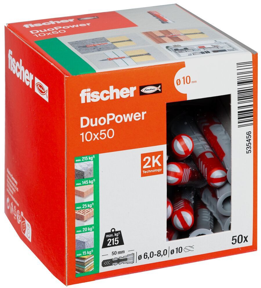 FISCHER Universaldübel Duopower Ø10mm , L=50mm, grau/rot - Fischer Befestigung
