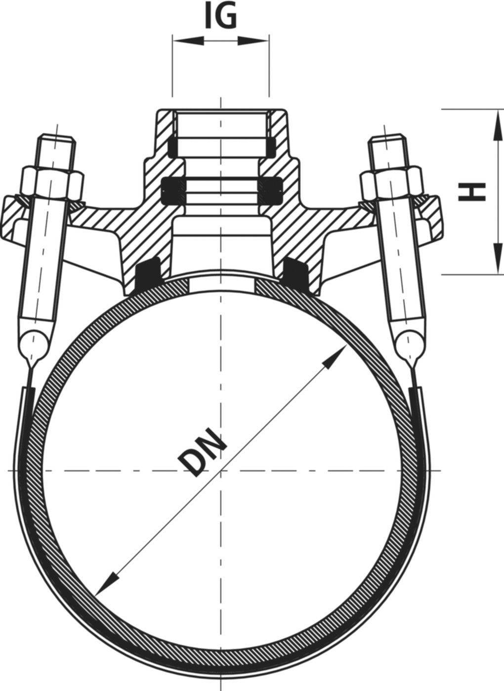 Anbohr-Sperrschelle mit Gewinde- 3700 abgang DN 100 - 2" IG - Hawle Hausanschluss- und Anbohrarmaturen