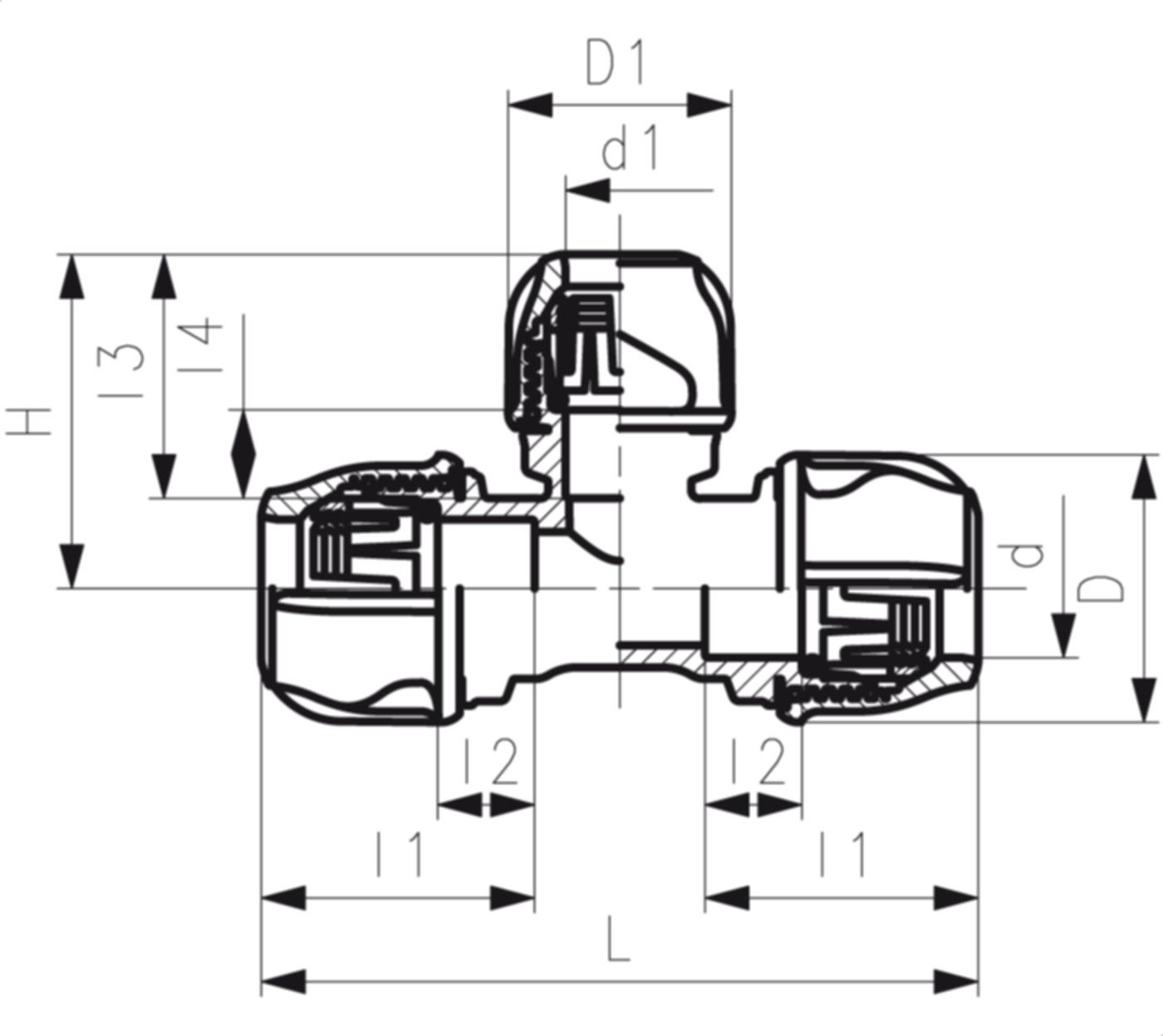 Tee 90° reduziert d 50/40mm 158 400 236 - GF iJoint-Klemmverbinder