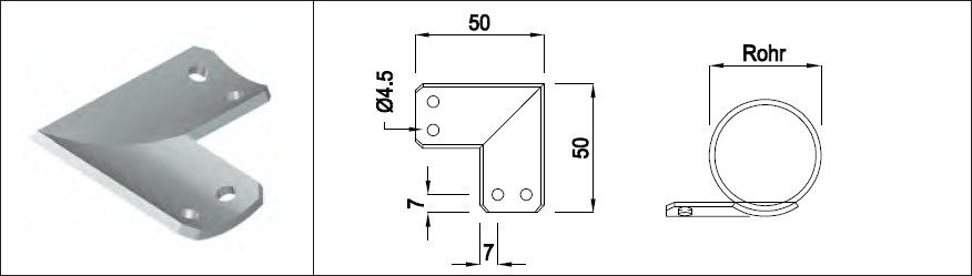 Eck-Auflageblech schmale Ausführung HI. 48.3 mm geschliffen 1.4301 - INOXTECH-Handlauf-/Geländer-System