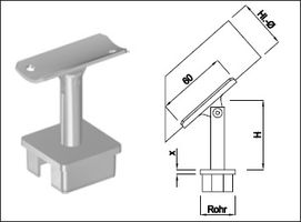Steckkonsole bewegl mit quadr Rohrkappe Pfos 20mm,HL42.4mm,TH100mm,geschl,1.4301 - INOXTECH-Handlauf-/Geländer-System