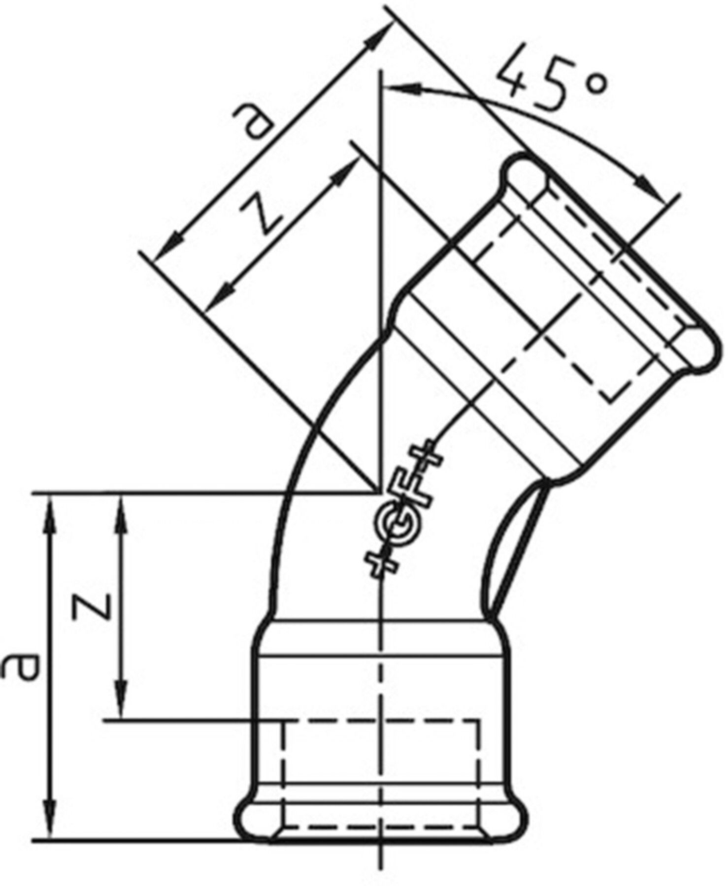 Bogen 45° 41 S 3/8" 770 041 103 - GF schw. Tempergussfittings