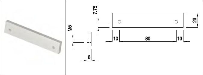 Stossverbinder aus Aluminium AIMgSi1 100 x 20 x 6 mm - INOXTECH-Handlauf-/Geländer-System