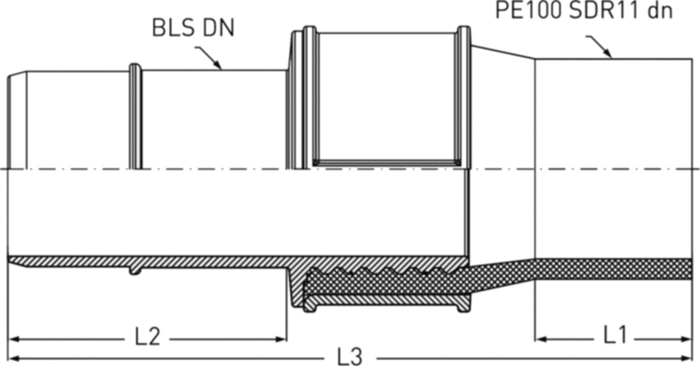 BLS-PE-Übergangsstück GPE-i PE100 S5 für Wasser DN 80 / d 90mm - Frischhut Steckmuffenformstücke
