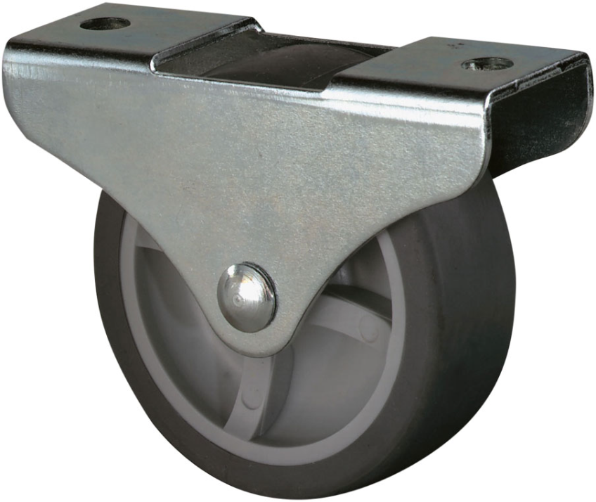 Bockrolle Stahlblech Radø 25x13mm, Gummi Platte=41x18mm - Transportrollen