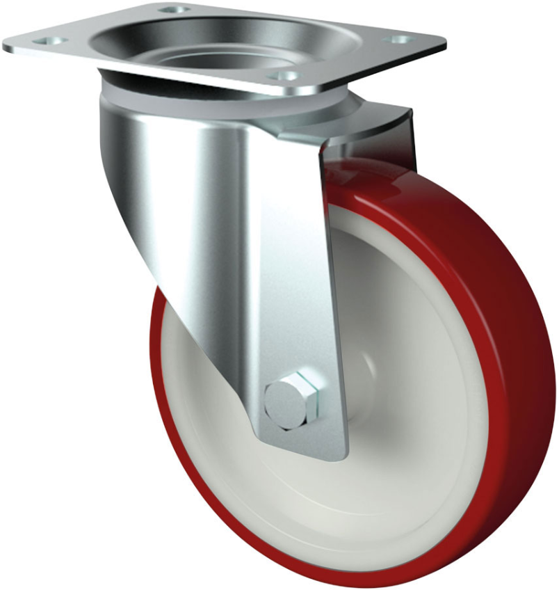 Lenkrolle verzinkt Radø 80x30mm, Polyurethanbereif Platte=105x85mm - Transportrollen