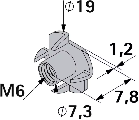 Hettich Einschlag-Mutter verzinkt, Bohrloch D = 8mm, IG M6, à 8 Stk - Diverse Möbelbeschläge und Zubehör