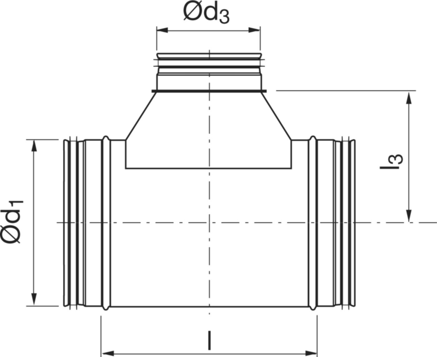 Abzweiger 90° 200/125mm TCU-V m/Einströmkonus - Spiralfalzrohre und Zubehör System Safe