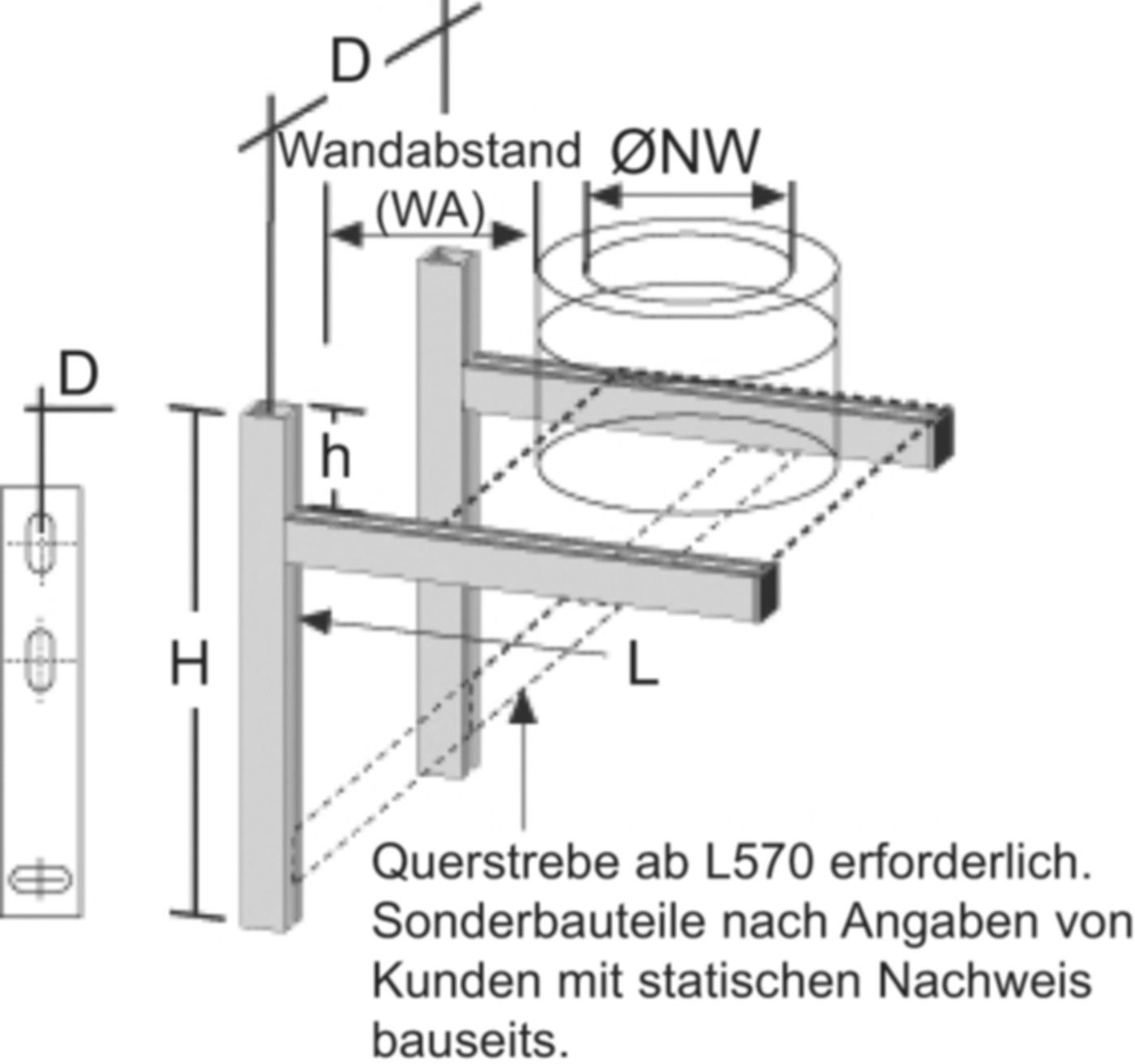 Alkon Wandkosole Wandabstand 251-400 mm 6KWK620250 d 250 mm - Kaminsystem V4A doppelwandig