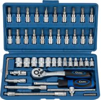 CONDOR Steckschlüssel-Satz 46-tlg. 1/4" 6-kant 4-14mm, Kunststoffkoffer blau - Steck- und Drehmomentschlüssel