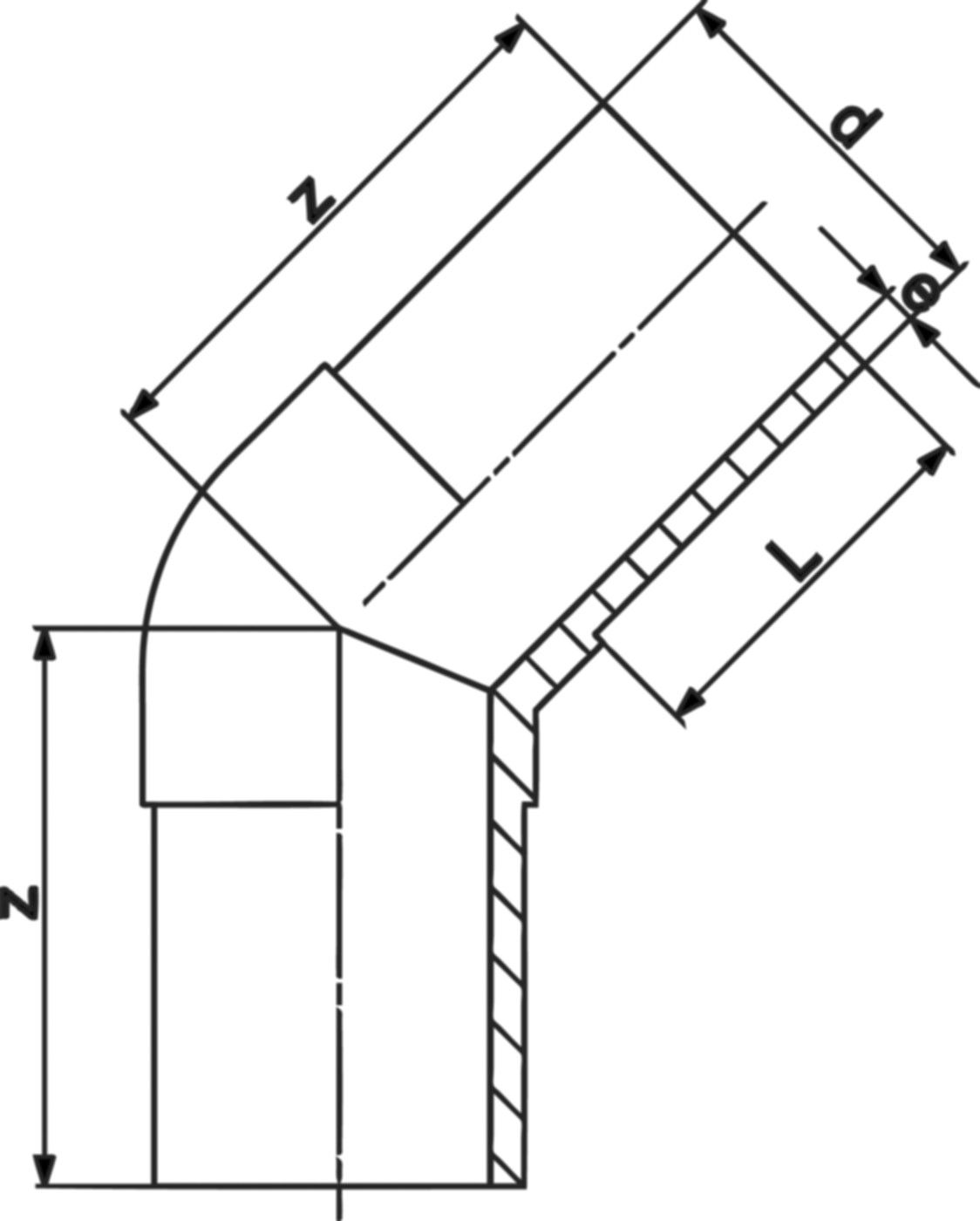 Winkel 45° PE100 S8 PN 10 d 110mm 753 150 814 - PE100 Stutzenformstücke langschenklig