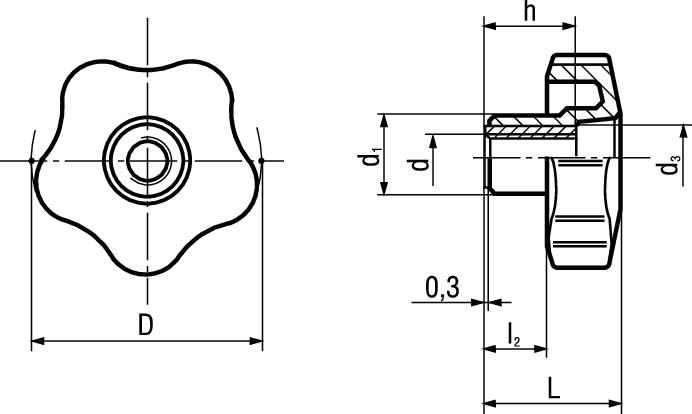 Sterngriffe Elesa® VCT.FP BN14132 69898VCT.40FP-M8 - Bossard Schrauben
