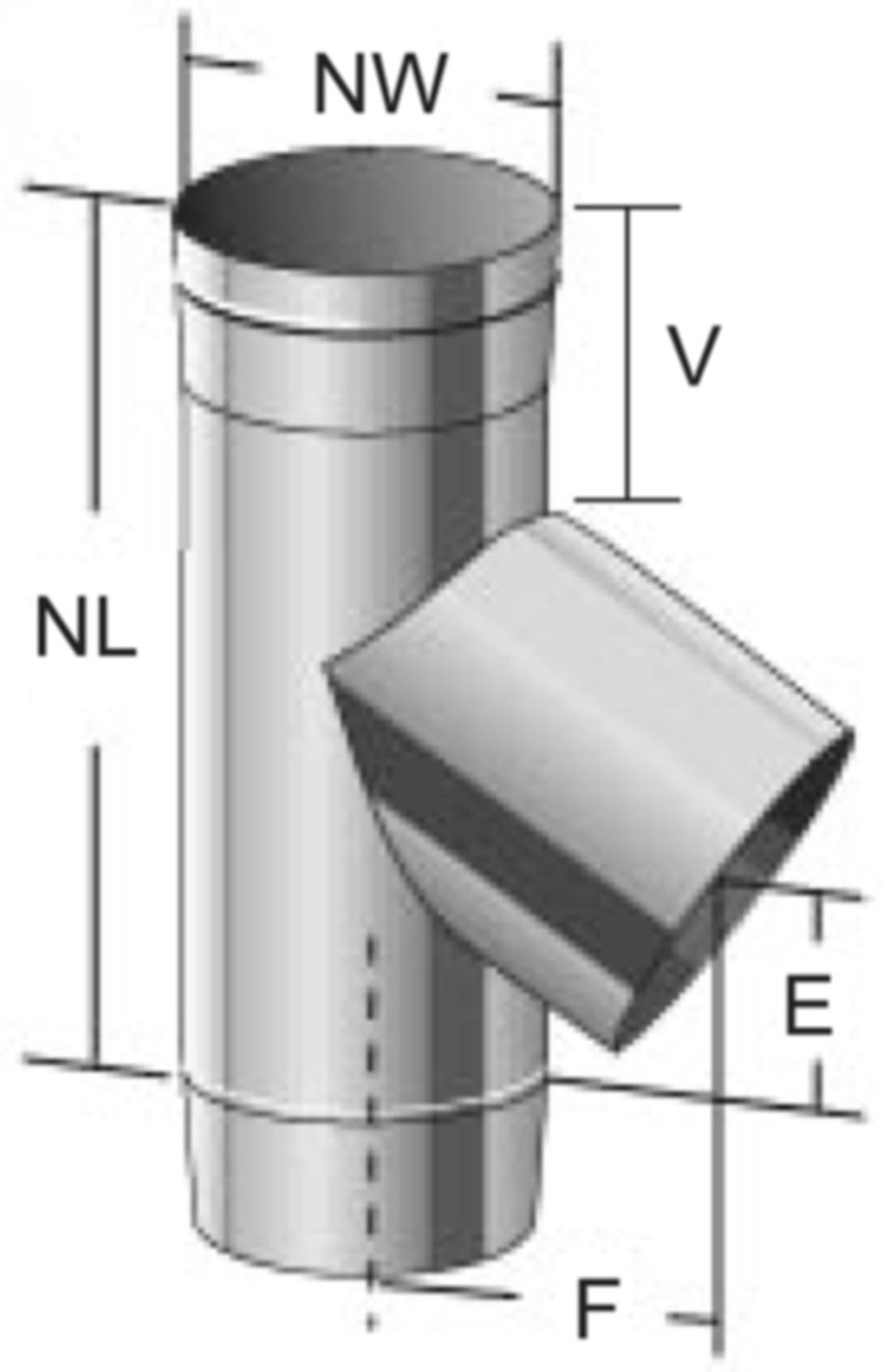 Alkon T-Stück 45° Abgang kon. d 200 mm 6KC45K200 - Kaminsystem V4A einwandig