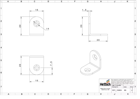 Hettich Stuhlwinkel verzinkt, 15 x 20 x 20mm, Stärke 1.5mm, à 10 Stk - Diverse Möbelbeschläge und Zubehör