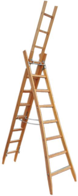HB Holz-Mehrzweckleiter, 3 tlg Typ 445, 3x7 Sprossen, L=2.20/4.65m - Garten