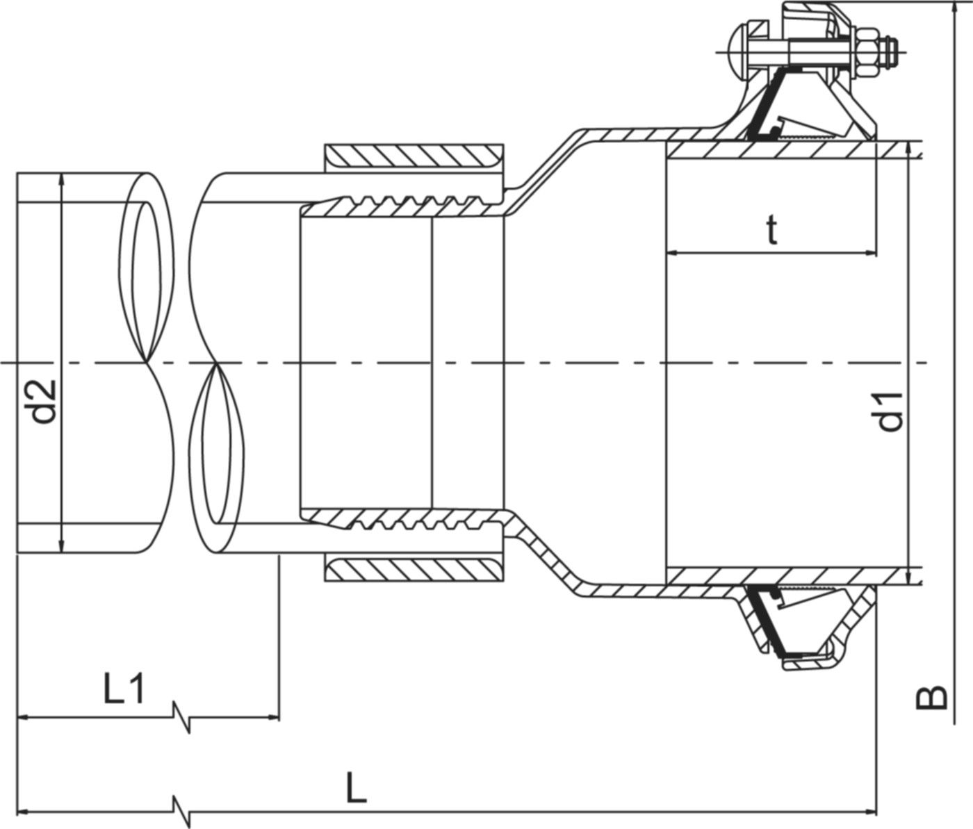 PE-Adapter zugfest DN 150 / d 160mm Spannbereich 158,2-192,2mm 671 011 - Friagrip-Kupplungen