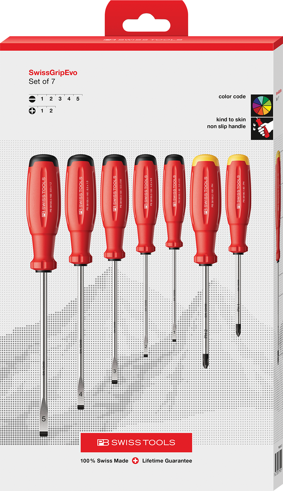 PB Schraubenzieher-Satz, SwissGrip Evo, schlitz  + PB 38252 CBB , 38100 1-5 , 38190 1, 2 - Schraubenzieher