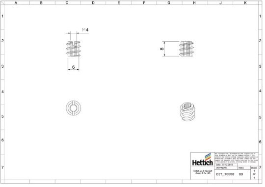 Hettich Eindreh-Muffe Stahlguss, Bohrloch D = 6mm, M4 x 10mm, à 8 Stk - Diverse Möbelbeschläge und Zubehör