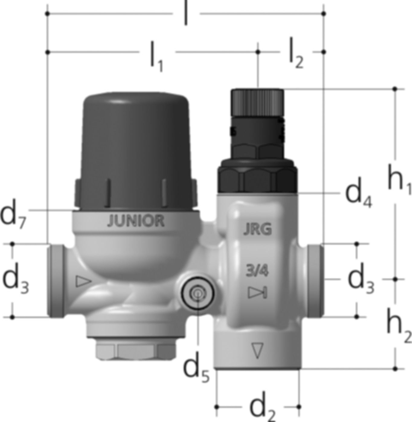 Sicherheitsgruppe JUNIOR 1/2" DN15 2233.015 G 3/4" ohne Verschraubungen - JRG Armaturen