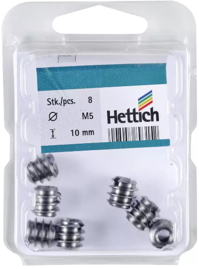 Hettich Eindreh-Muffe Stahlguss, Bohrloch D = 8mm, M5 x 10mm, à 8 Stk - Diverse Möbelbeschläge und Zubehör