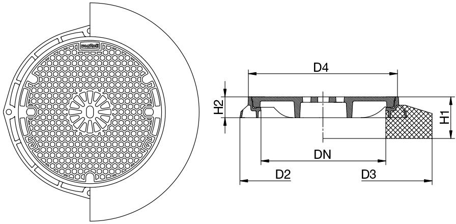 Fig. 2618 060 00 Guss D400 Pickelloch, gelüftet - Schachtabdeckungen von Roll