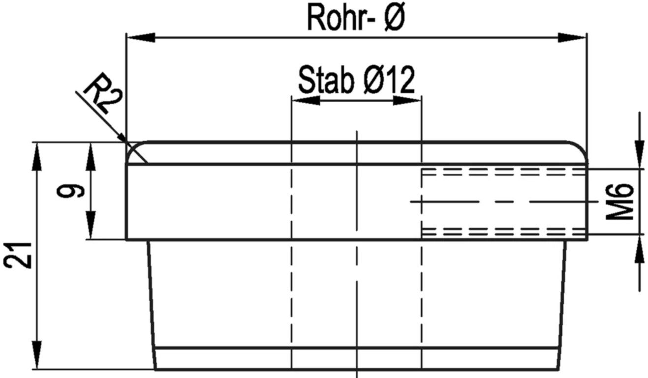 Rohrk Vollmat gerad m. Radius und sichtb Q-geb M6 33.7 mm geschl. 129703 - INOXTECH-Handlauf-/Geländer-System