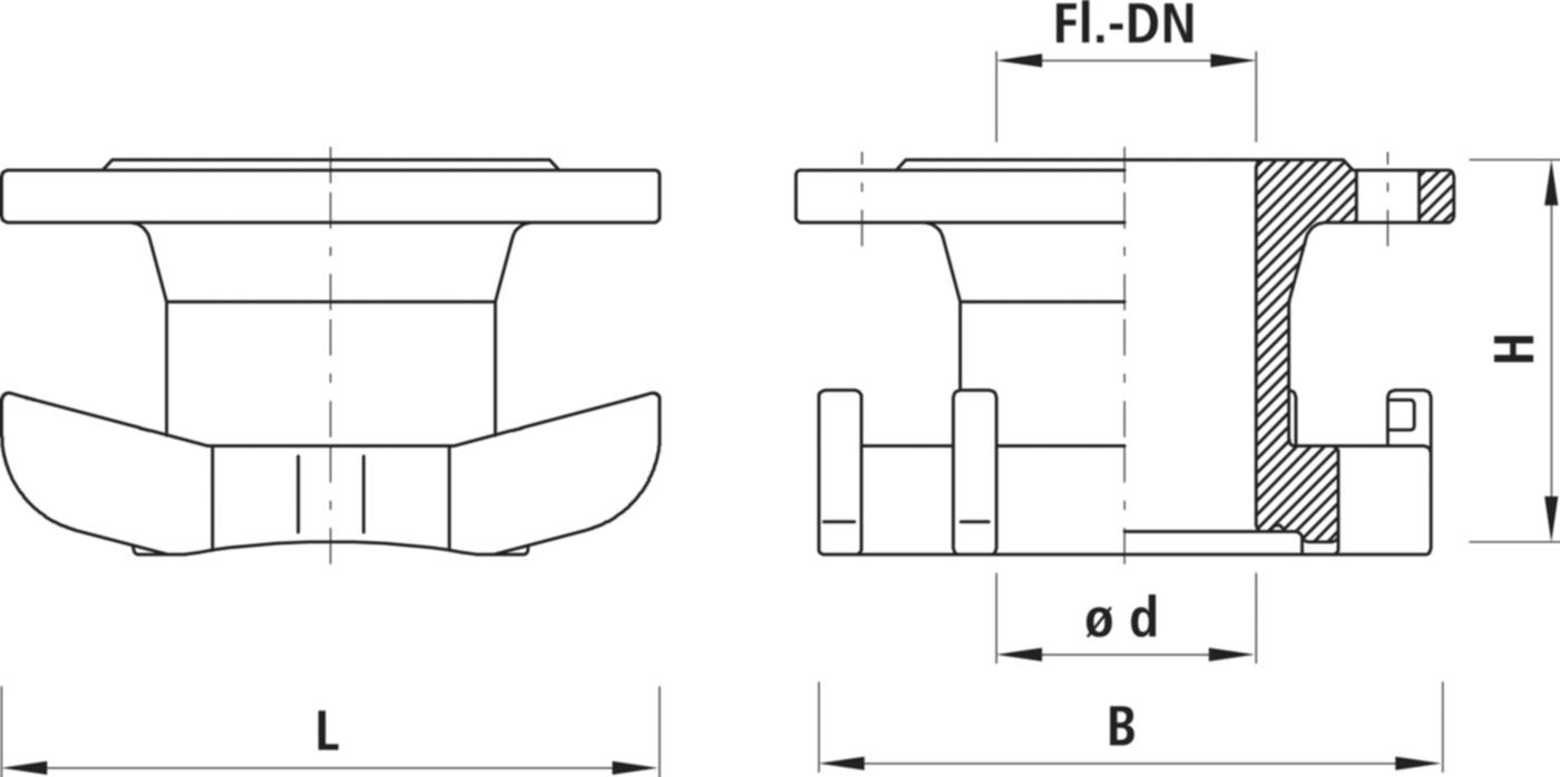 Universal-Anbohrschelle für Gas 3516 Doppelbügel, Flanschabgang DN 100 - Hawle Hausanschluss- und Anbohrarmaturen