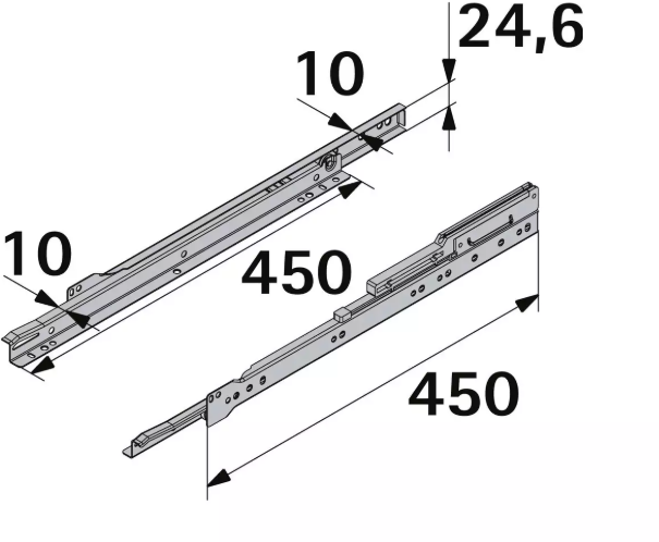 Hettich Rollschubführung Teilauszug mit Dämpfung, 450mm, à 2 Stk - Diverse Möbelbeschläge und Zubehör
