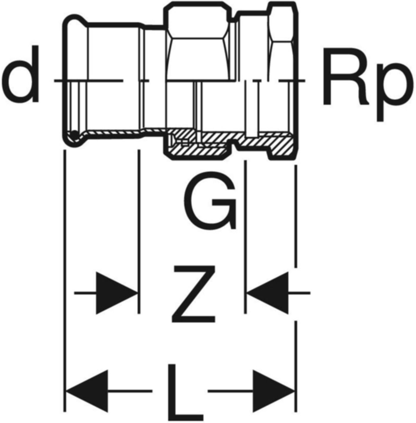 Übergang lösbar mit IG 35mm- 11/4" Überwurfmutter Messing 45407 - Mapress Therm Formstücke
