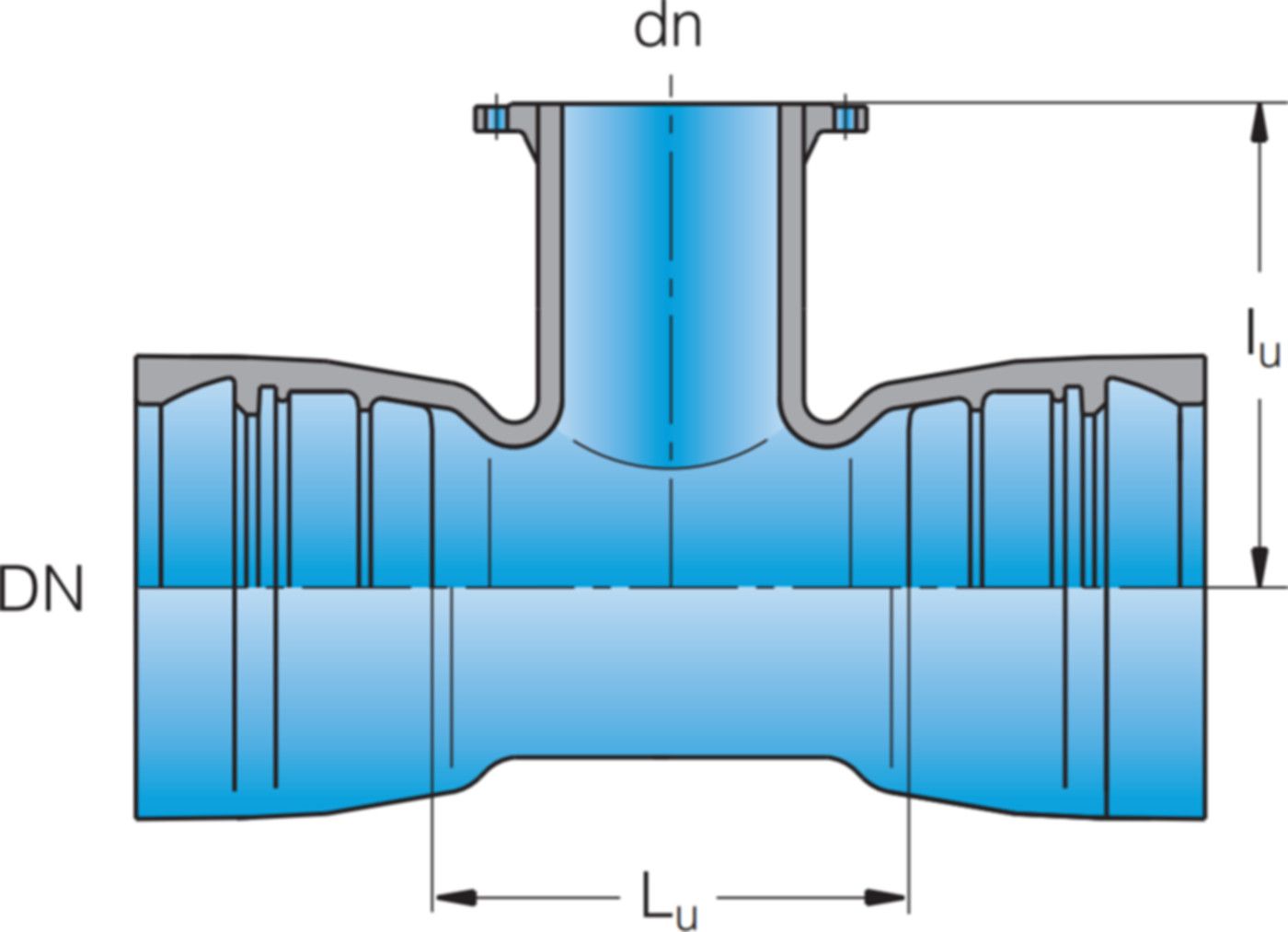 2-Muffen-T-Stück MMA System BLS Abgang Flansch DN 125/125 - Frischhut Steckmuffenformstücke
