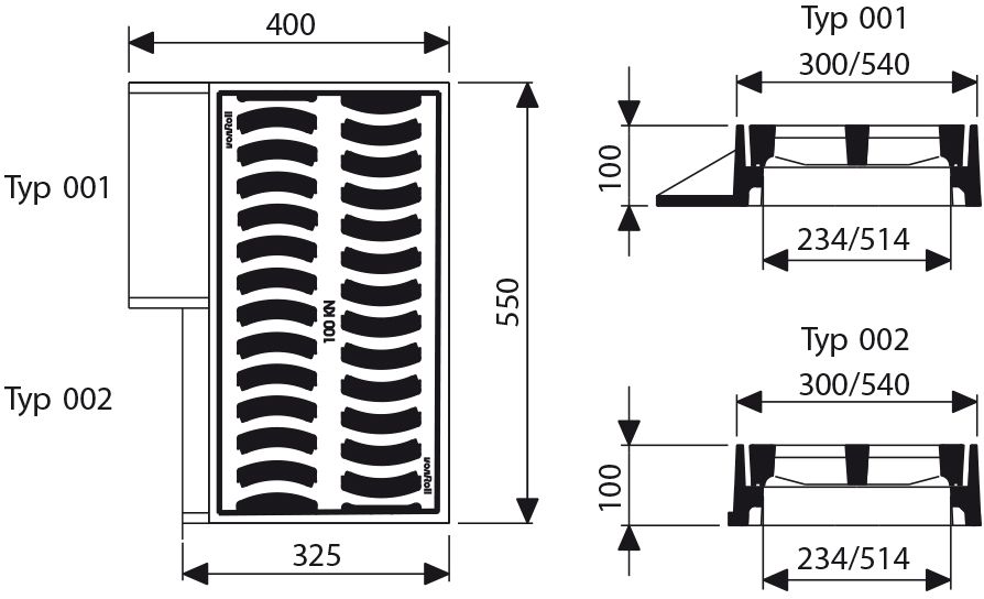 Fig. 2965 002 00 Guss C250 BIROLL schmal, flach - Einlaufroste von Roll