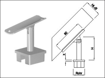 Steckkonsole bewegl mit quadr Rohrkappe Pfos 30mm,A.vers48.3mm,H50mm,gs,1.4301 - INOXTECH-Handlauf-/Geländer-System