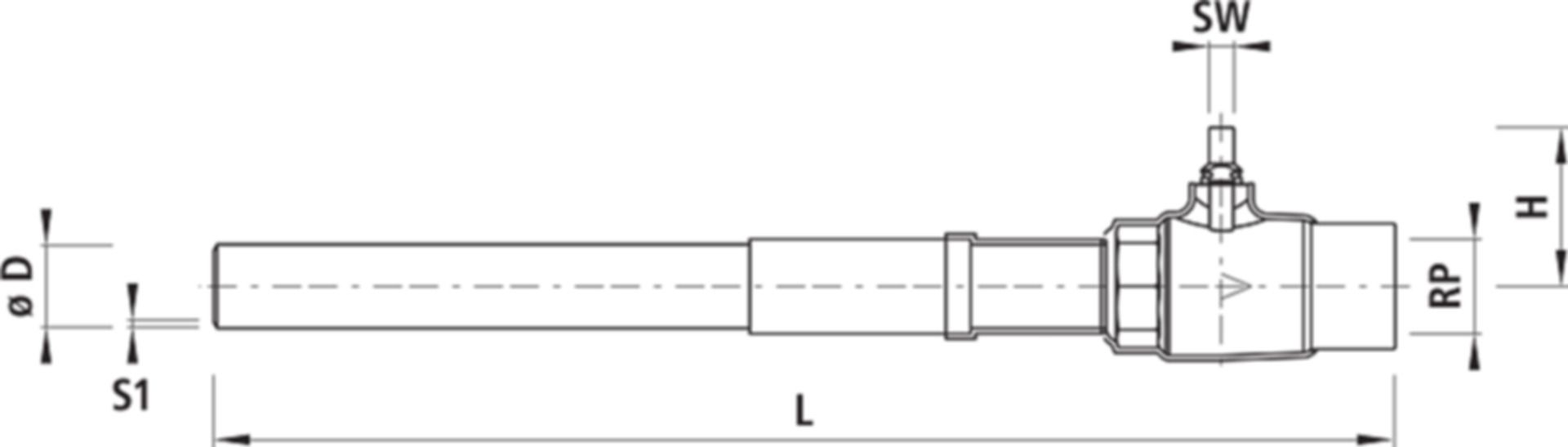 Ausblase-Kugelhahn mit Stahl-Rohr 6893 kurz DN 25 / d 33.7mm - Hawle Armaturen