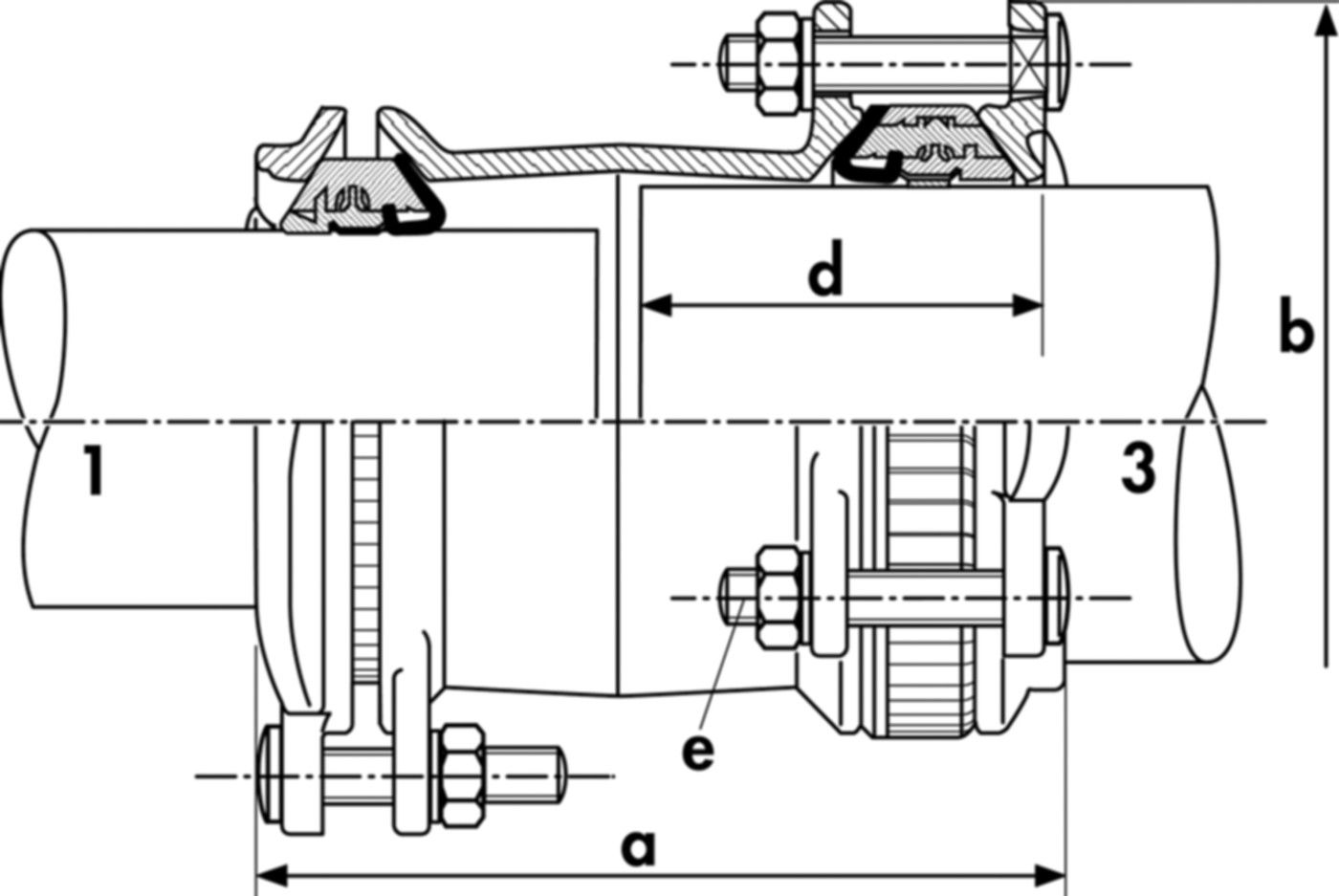 Kupplung lang, zugfest Typ 3007 DN 100 Spannbereich 104-132mm 709 305 216 - GF Waga-Multi/Joint