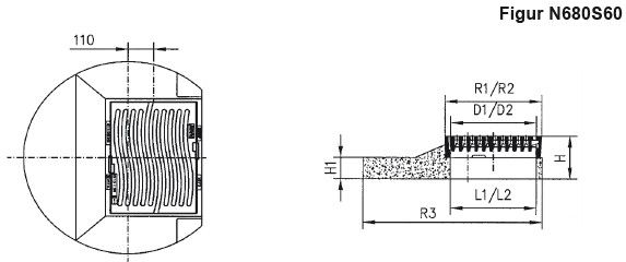 Fig.N680S60 Guss D400 NIVO Neopren-Einlage, Federklemmrost, Sockel - Schachtabdeckungen BGS