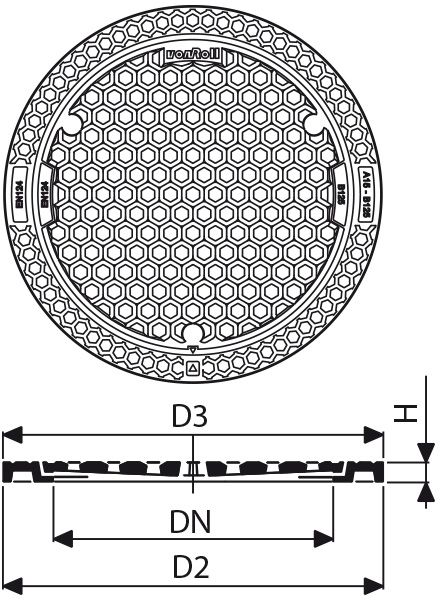 Fig. 2803 060 00 Guss A15 auf Zementrohr, gelocht, flach - Einlaufroste von Roll