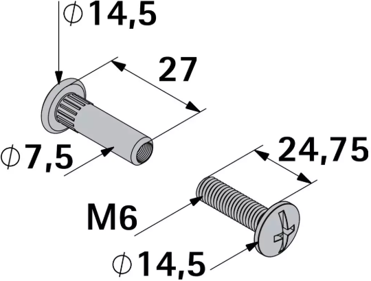 Hettich Verbindungsschraube Set vernickelt, mit Hülse, M6 x 36-50mm, à 4 Stk - Diverse Möbelbeschläge und Zubehör