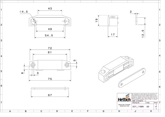 Hettich Magnetschnäpper weiss, 17 x 19mm, Haltekraft 8kg, à 2 Stk - Diverse Möbelbeschläge und Zubehör