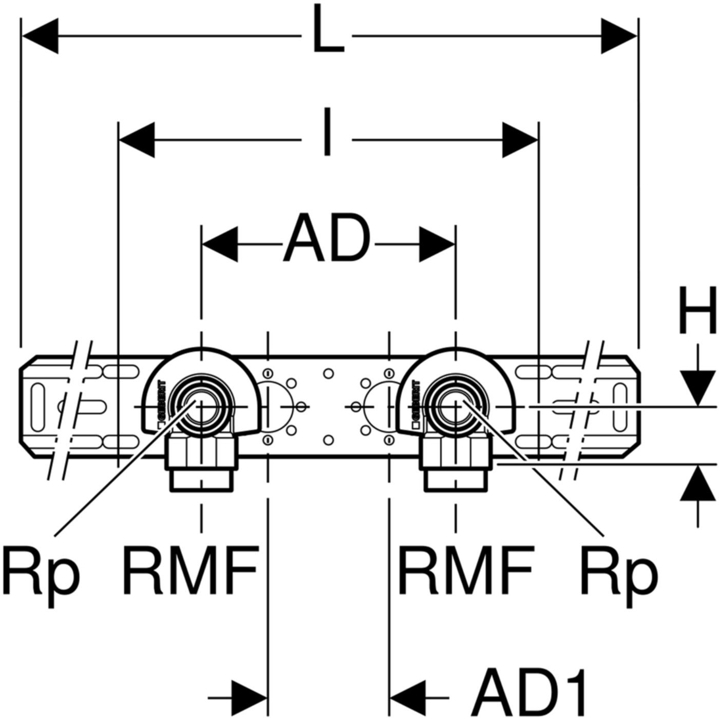 Anschlusswinkel 90° zweifach 100mm 1/2"- MF1/2" abgesetzt, mit Aussengewinde 632.853.00.2 - Geberit-Push Fit-Formstücke