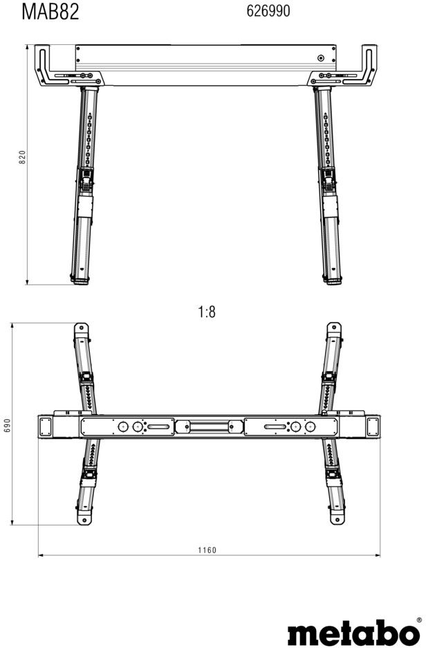 Arbeitsbock-Set MAB 82 H=615-820mm , Max 590 Kg/stk - Metabo Elektrowerkzeuge