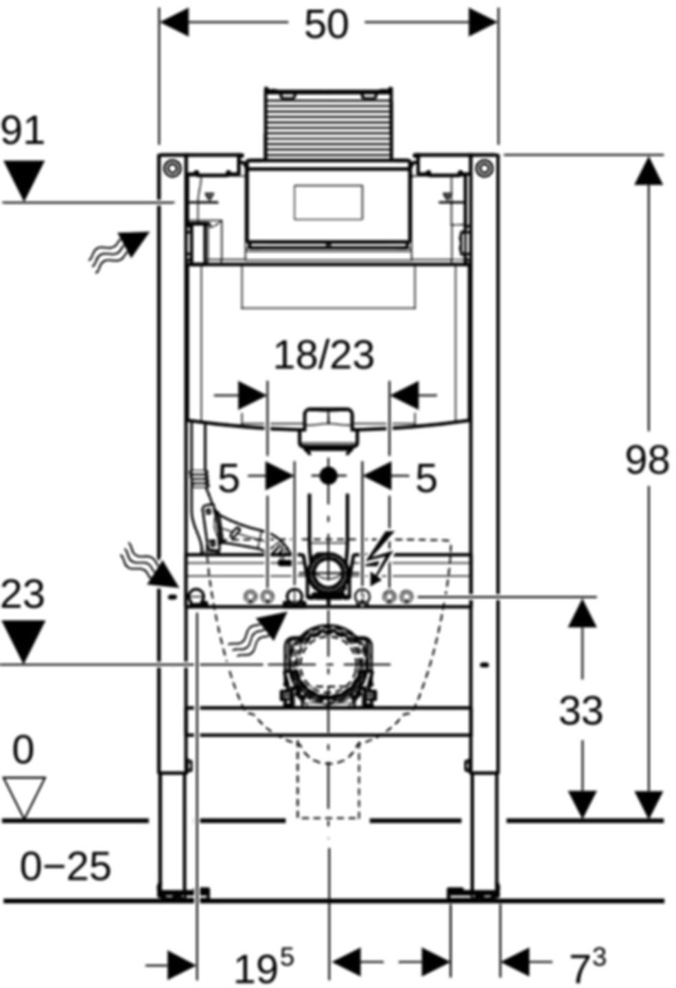 Wand-WC-Element Omega 111.032.00.2 Typ 98 Betätigung von oben/vorne - Geberit-Duofix