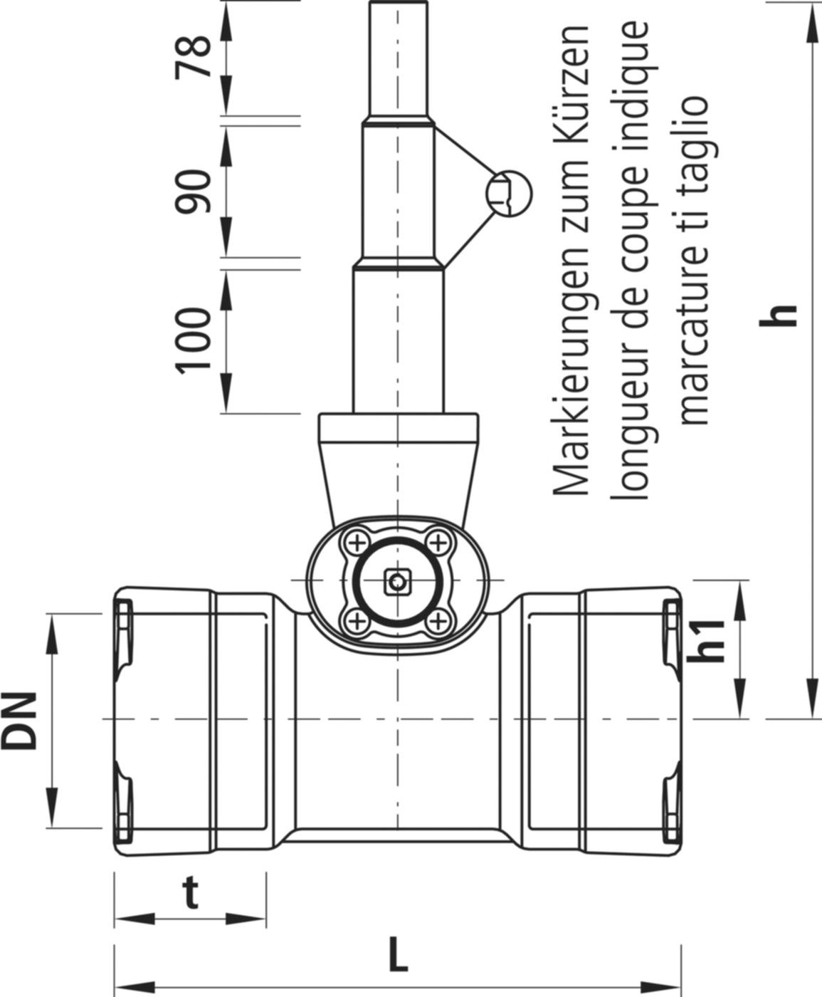 Combi-T mit Steckmuffen Baio Gas 4386 DN 125 Abgang Univ. PE-Enden d40/50/63mm - Hawle Armaturen