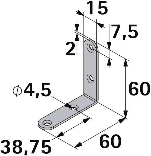 Hettich Stuhlwinkel Stahl schwarz, 15 x 60 x 60mm, Stärke 2mm - Diverse Möbelbeschläge und Zubehör
