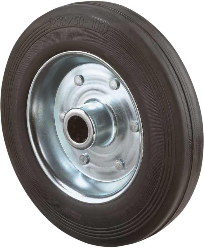 Räder Vollgummi schwarz, Stahlfelge Rollenkorblager  100mm - Transportrollen