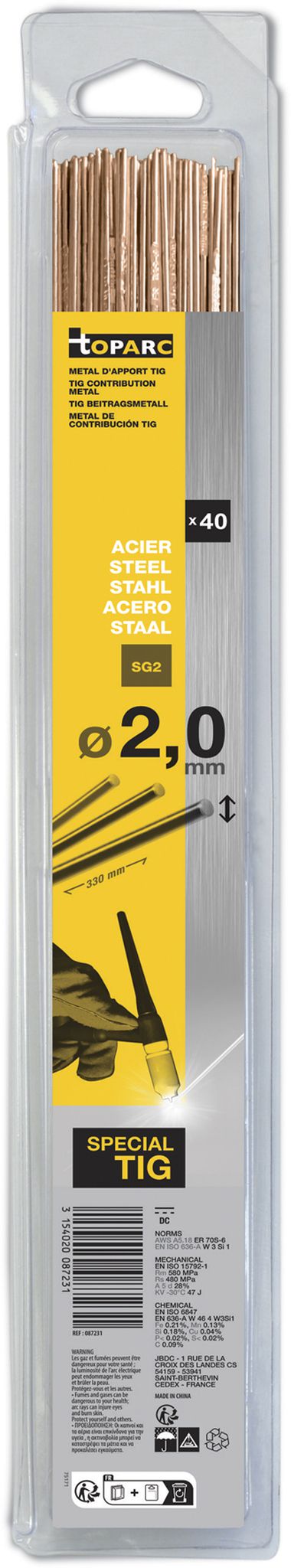 GYS 40 WIG-Schweissstäbe Stahl Ø 2,0 mm, 330 mm, in Blister - Schweissen