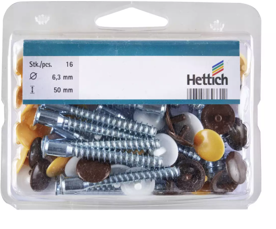 Hettich Verbindungsschraube verzinkt, PZ 6.3 x 50mm, m. Kappe, à 16 Stk - Diverse Möbelbeschläge und Zubehör