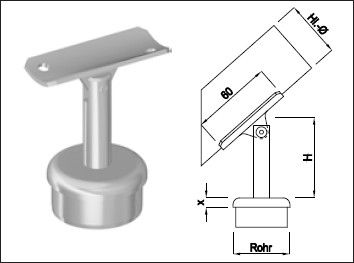 Steckkonsole bewegl mit ger Rohrkappe Pfos 48.3mm,HL33.7mm,TH80mm,geschl. - INOXTECH-Handlauf-/Geländer-System