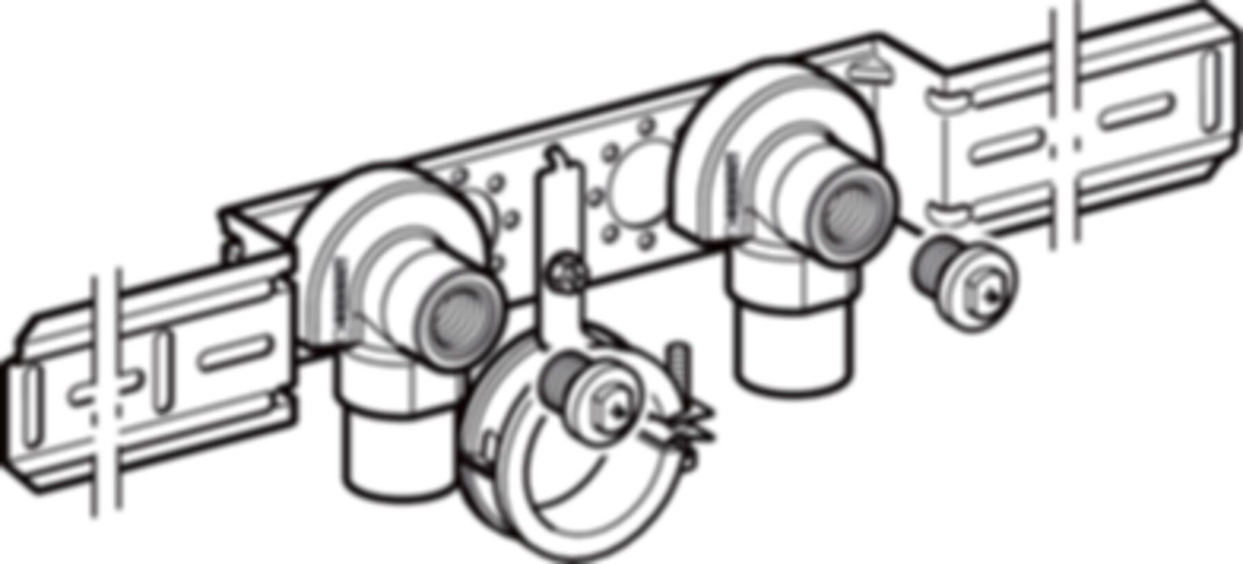 Anschlusswinkel 90° zweifach 153mm 1/2" für WT, abgesetzt, mit AG 632.871.00.2 - Geberit-Push Fit-Formstücke