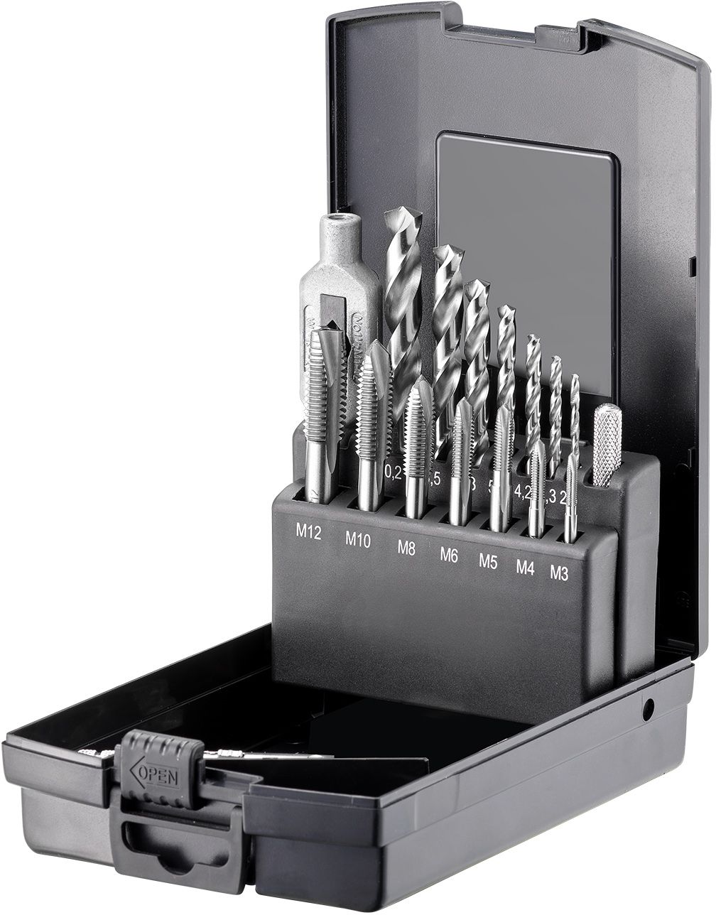 FORTEC Einschnittgewindebohrer Satz, 16-tlg. M3-M12,  HSS-G Form B - Bohren