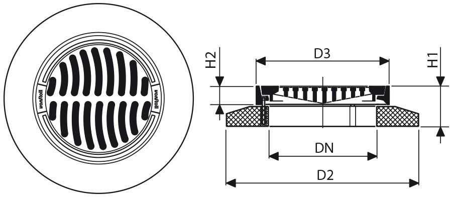 Fig. 2917 010 10 Guss E600 PISO, geschlitz, mit Betonsockel - Einlaufroste von Roll